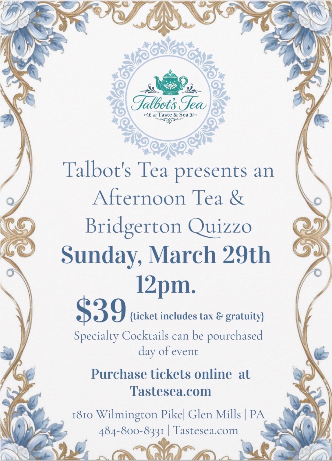 Afternoon Tea & Bridgerton Quizzo event flyer